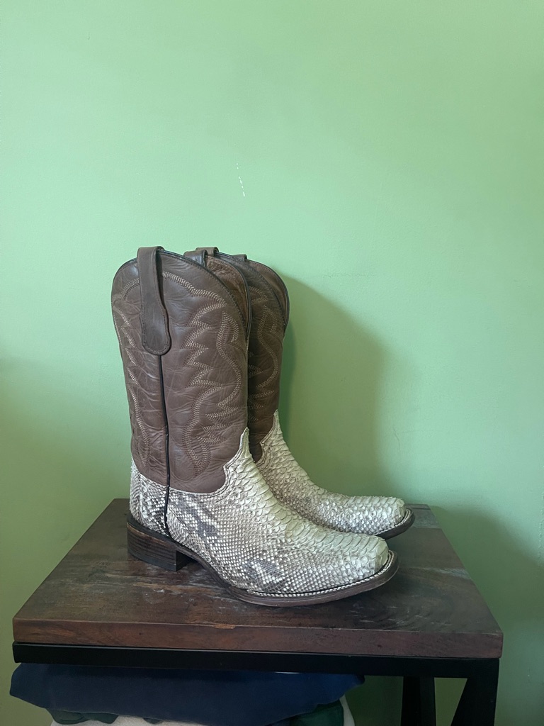 Men's Brown And Cream Western Python-Style Cowboy Boots